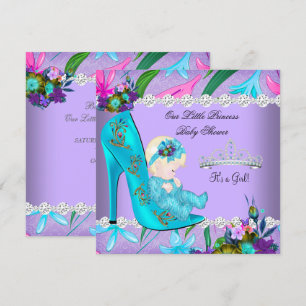 Baby shower Meisje Blauwgroen Paars Floral Shoe Bl Kaart
