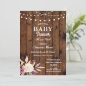 Baby shower Meisje Bloemen Hout Lichten Rustiek Ui Kaart (Staand voorkant)