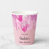 Baby shower meisje blush roze glitter ballonnen papieren bekers (Achterkant)