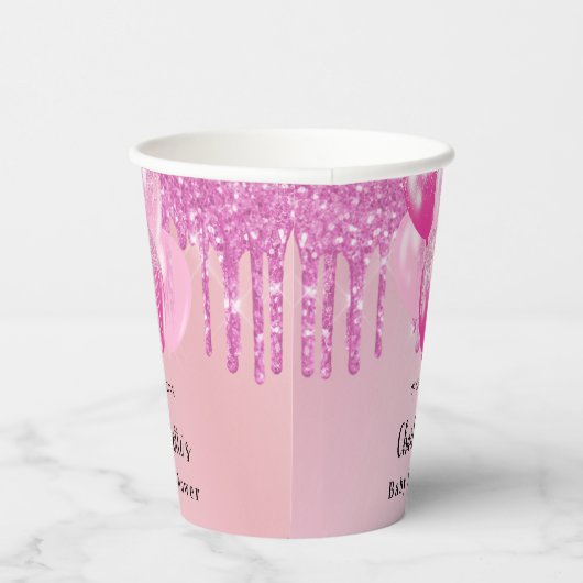 Baby shower meisje blush roze glitter ballonnen papieren bekers (Rechts)