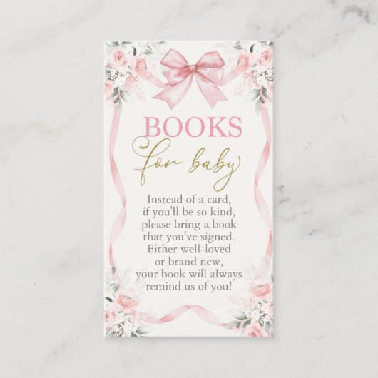 Baby shower Meisje Boeken voor Baby Kaart met boog (Voorkant)