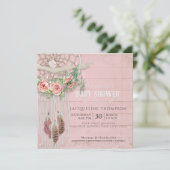 Baby shower Meisje BOHO Dream Catcher Wood Feather Kaart (Staand voorkant)