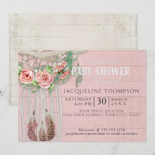 Baby shower Meisje BOHO Droomvanger Hout Bloemen Kaart