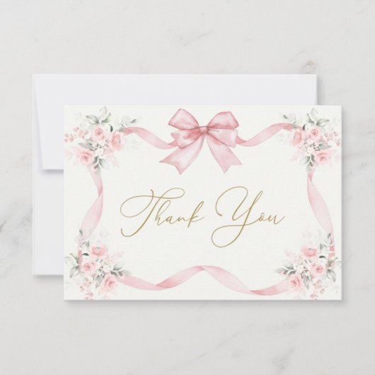 Baby shower Meisje Dank u Kaart met boog (Voorkant)