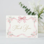 Baby shower Meisje Dank u Kaart met boog (Staand voorkant)