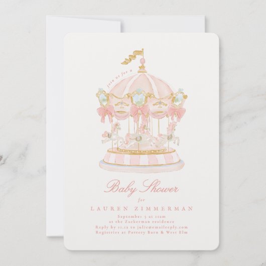 Baby Shower Meisje Draaimolen Sprookje Strikken Ro Kaart (Voorkant)