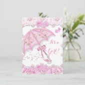  Baby shower Meisje Floral Pink Umbrella Kaart (Staand voorkant)