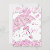  Baby shower Meisje Floral Pink Umbrella Kaart (Voorkant)