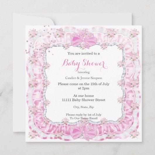  Baby shower meisje Floral roze bande Kaart (Achterkant)