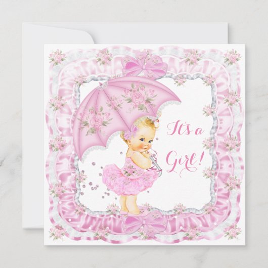  Baby shower meisje Floral roze bande Kaart (Voorkant)