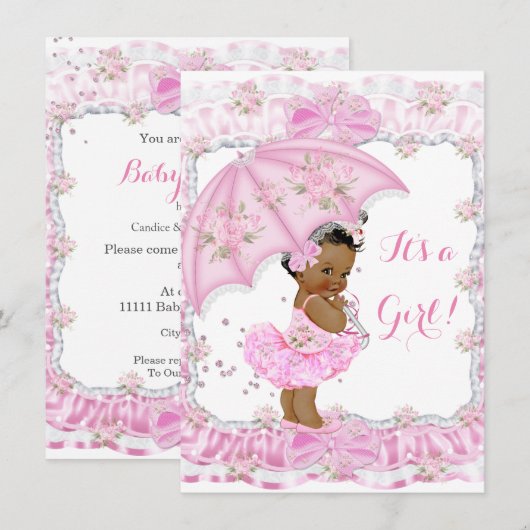  Baby shower meisje Floral Roze Etnische Kaart (Voorkant / Achterkant)