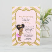 Baby shower MEISJE, gouden chevron, wit & goud_Ebo Kaart (Staand voorkant)
