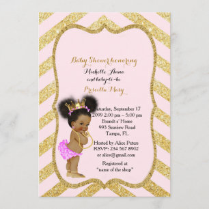 Baby shower MEISJE, gouden chevron, wit & goud_Ebo Kaart