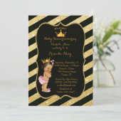 Baby shower MEISJE, gouden strips, zwart goud v2 Kaart (Staand voorkant)
