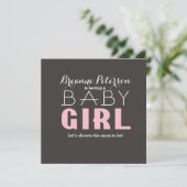 Baby shower Meisje Grijs Roze Modern Clean Invitat Kaart (Staand voorkant)
