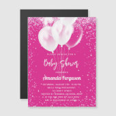 Baby shower meisje heet roze witte ballonnen luxe magnetische uitnodiging (Voorkant / Achterkant)