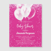 Baby shower meisje heet roze witte ballonnen luxe magnetische uitnodiging (Voorkant)
