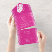 Baby shower meisje heet roze witte ballonnen RSVP All In One Uitnodiging (Afscheurbaar)