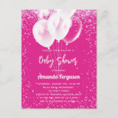 Baby shower meisje hete roze witte ballonnen uitnodiging briefkaart (Voorkant)
