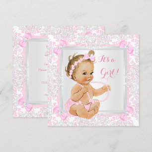Baby Shower Meisje Kant Damast Roze Blond Kaart
