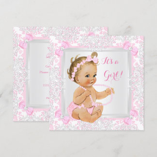 Baby Shower Meisje Kant Damast Roze Blond Kaart