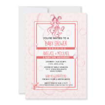 Baby shower Meisje Koraal & Roze Waterverf Octopus
