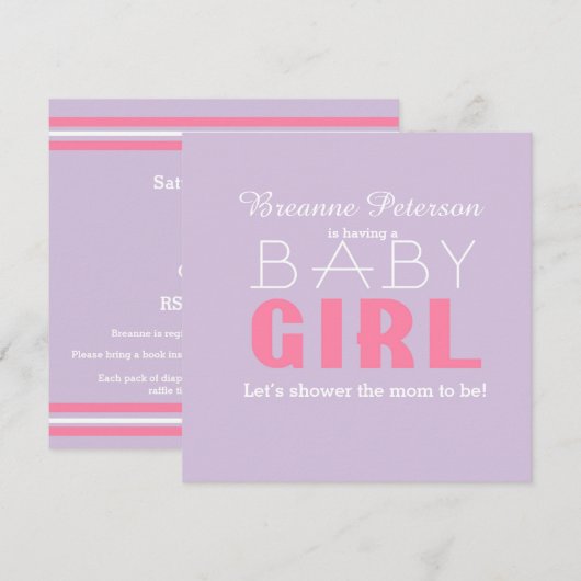 Baby shower Meisje Lavendel Roze Classic Modern Lo Kaart (Voorkant / Achterkant)