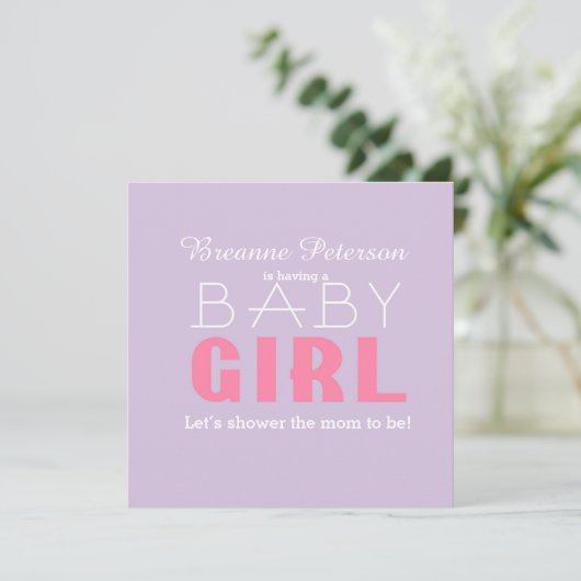 Baby shower Meisje Lavendel Roze Classic Modern Lo Kaart (Staand voorkant)