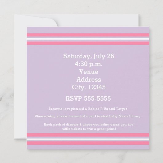 Baby shower Meisje Lavendel Roze Classic Modern Lo Kaart (Achterkant)