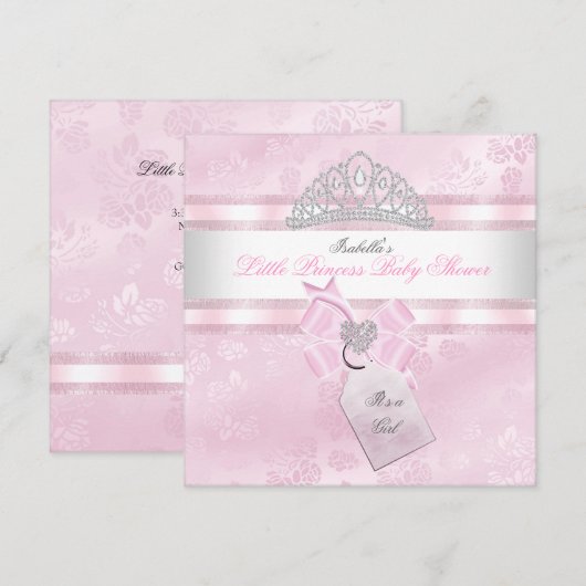  Baby shower meisje Little Princess Damask 3 Kaart (Voorkant / Achterkant)