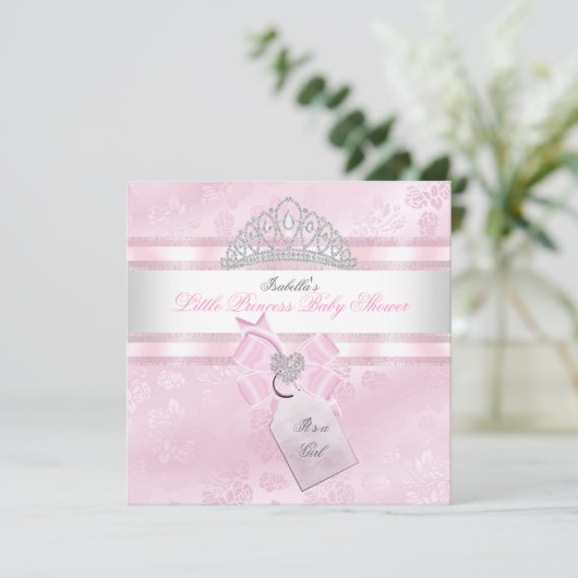  Baby shower meisje Little Princess Damask 3 Kaart (Staand voorkant)