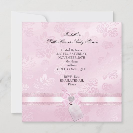  Baby shower meisje Little Princess Damask 3 Kaart (Achterkant)