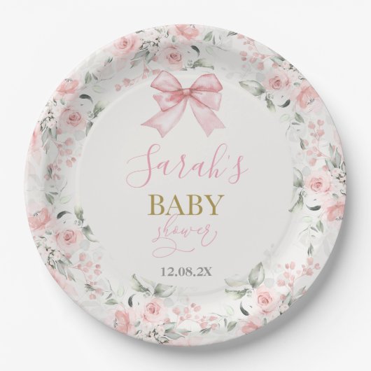 Baby shower Meisje met boog Papieren Bordje (Voorkant)