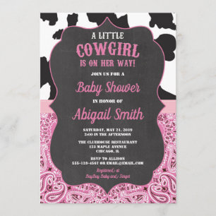 baby shower meisje met roze en zwarte cowgirl kaart