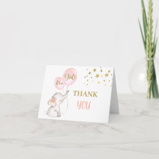 Baby shower Meisje Olifant opvouwbaar Bedankkaart