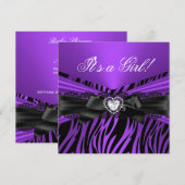 Baby Shower Meisje Paars Zwart Kant Zebra Kaart (Voorkant / Achterkant)