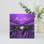 Baby Shower Meisje Paars Zwart Kant Zebra Kaart (Staand voorkant)