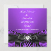 Baby Shower Meisje Paars Zwart Kant Zebra Kaart (Achterkant)