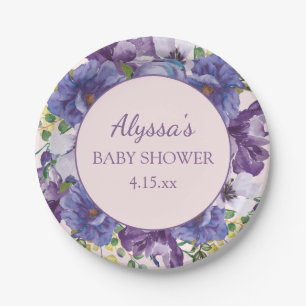 Baby shower Meisje Paarse Roze Gele Floral Papieren Bordje