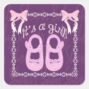Baby shower meisje paarse sticker