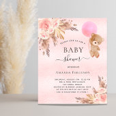Baby shower meisje pampas teddy begrotingsuitnodig flyer