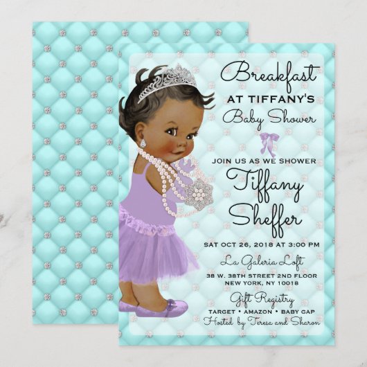 Baby shower Meisje Princess Diamonds Parels Kaart (Voorkant / Achterkant)