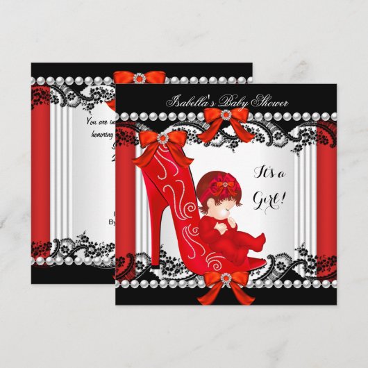 Baby Shower Meisje Rode Hoge Hak Schoen Roodharige Kaart (Voorkant / Achterkant)
