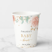 Baby shower meisje roos gouden roze flacon eucalyp papieren bekers (Achterkant)