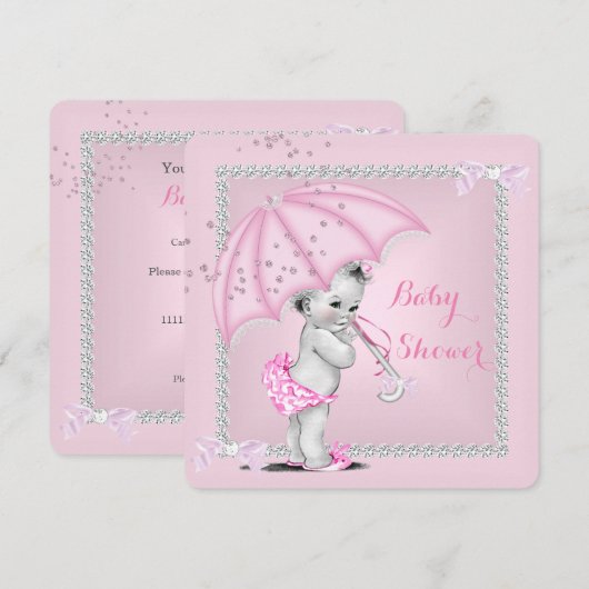 Baby shower meisje Roze baardstuk Kaart (Voorkant / Achterkant)