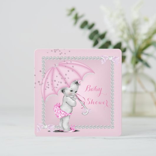 Baby shower  meisje Roze baardstuk Kaart (Staand voorkant)