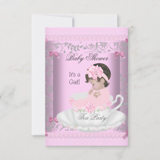  Baby shower Meisje Roze Baby in Teacup 3 Kaart (Voorkant)