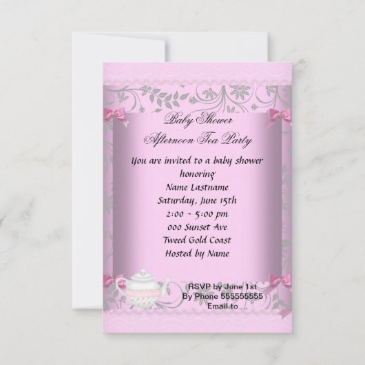 Baby shower Meisje Roze Baby in Teacup 3 Kaart (Achterkant)