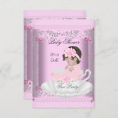  Baby shower Meisje Roze Baby in Teacup 3 Kaart (Voorkant / Achterkant)