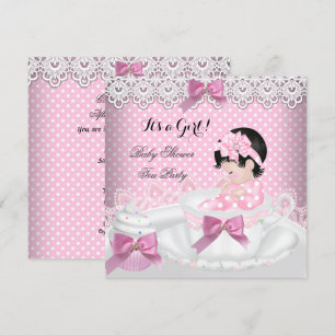Baby Shower Meisje Roze Baby Theekopje Cupcake 2 Kaart